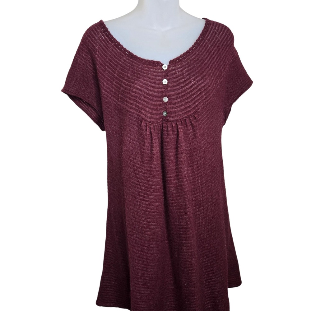 J‎ Jill Womens M Maroon Sweater Short Sleeve Open Weave Knit Pullover Top